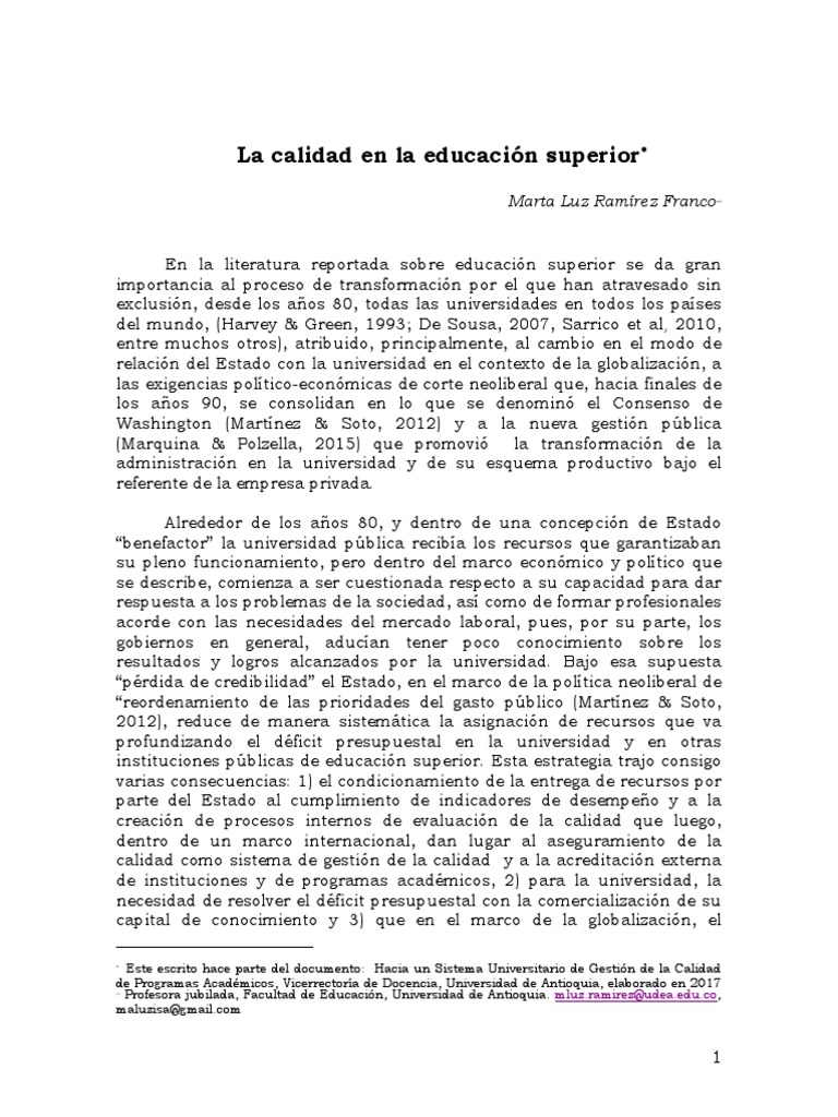 La Calidad en La Educación Superior | PDF | Evaluación | Calidad ...