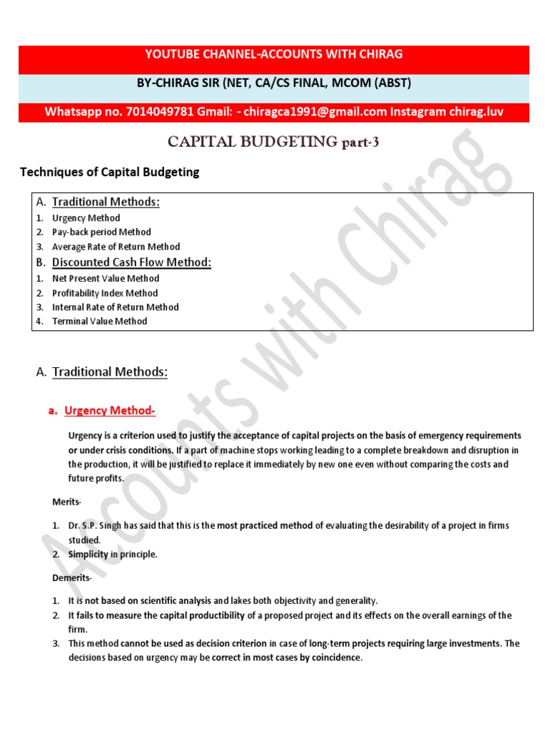 Traditional Capital Budgeting Methods | PDF | Capital Budgeting ...