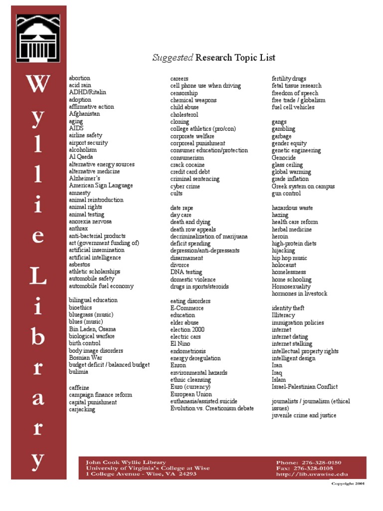 Comprehensive List of Research Topics | PDF | Violence | The United States