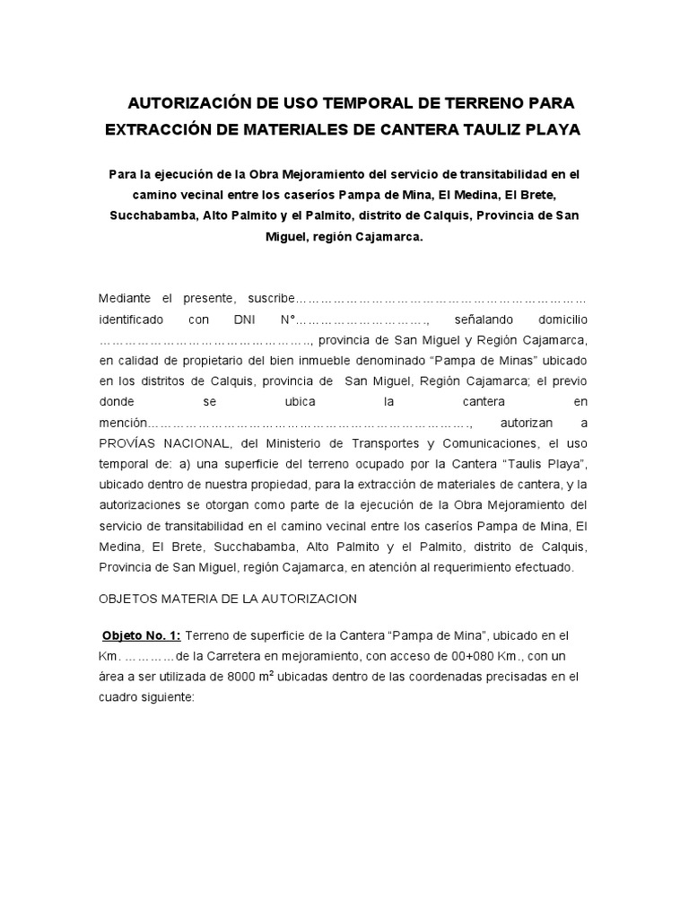 Autorización de Uso de Terreno para Cantera | PDF | Naturaleza