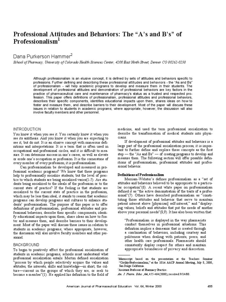 Defining Professional Attitudes in Pharmacy | PDF | Attitude ...