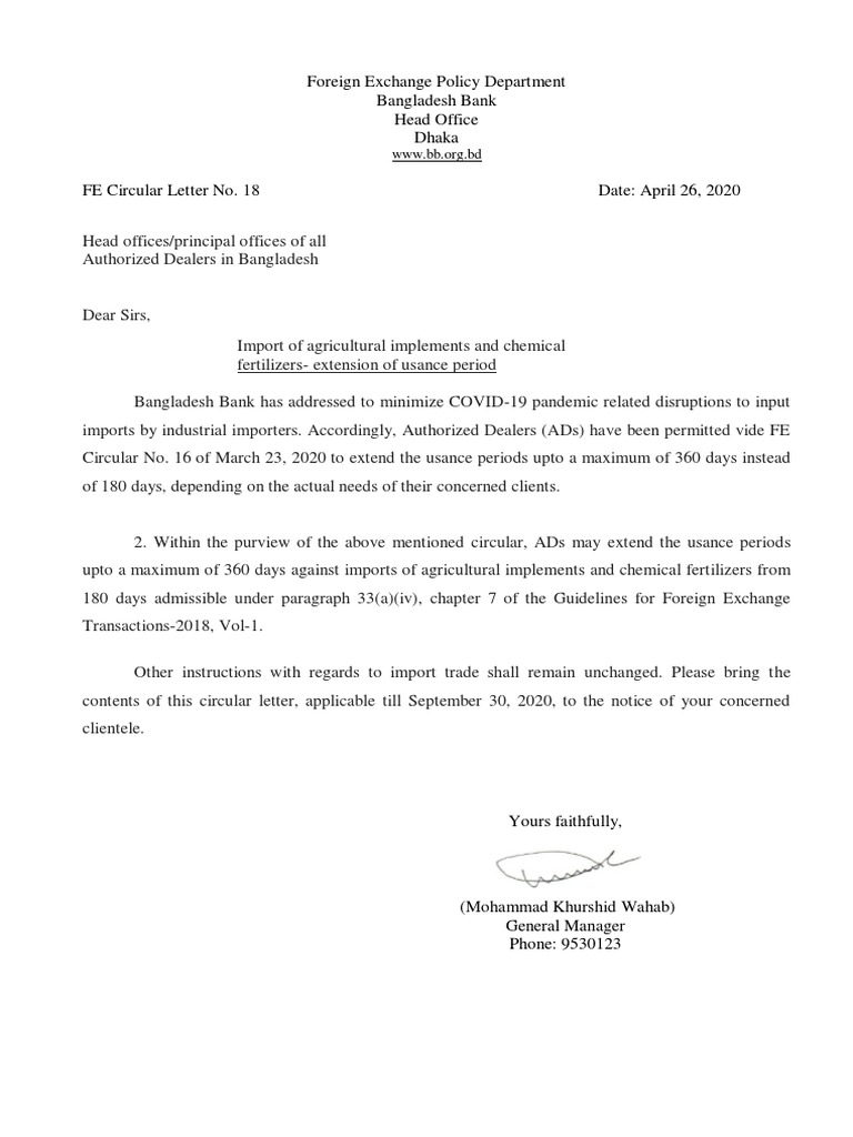 Foreign Exchange Policy Department Bangladesh Bank Head Office Dhaka PDF