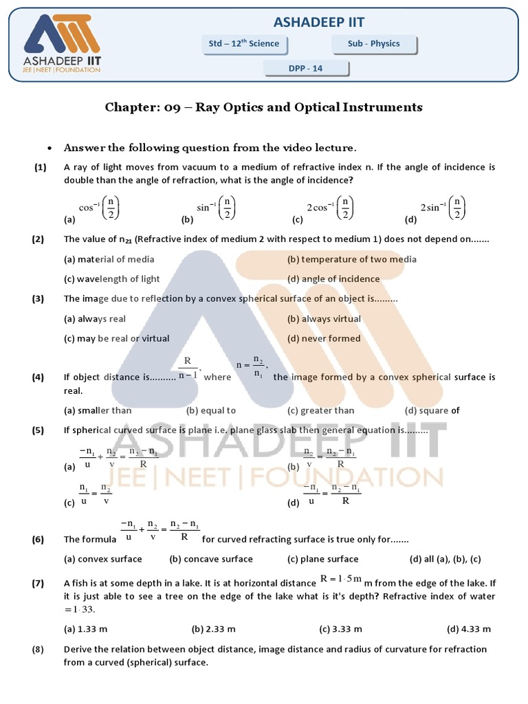 Ray Optics Questions and Solutions | PDF | Refraction | Optics