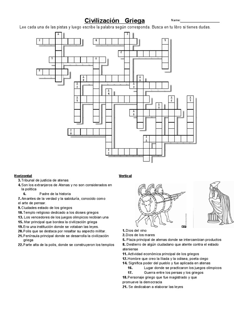Crucigrama de Grecia PDF Antigua Grecia Atenas