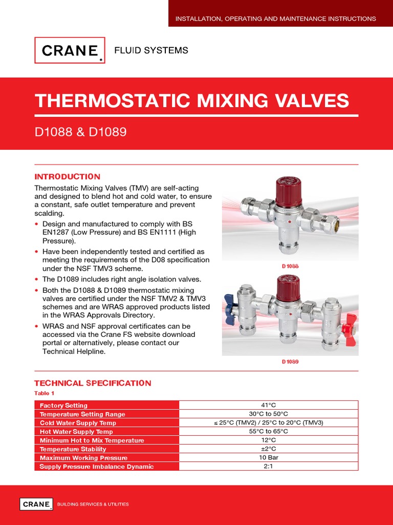 Thermostatic Mixing Valves Installation, Operating and Maintenance