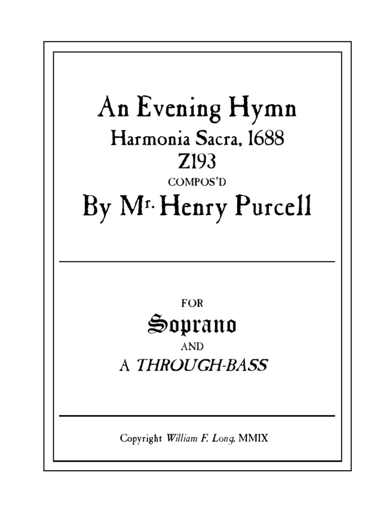 Evening Hymn Henry Purcell Pdf Classical Music