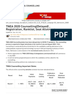 TNEA 2020 Counselling (Delayed), Registration, Ranklist, Seat Allotment
