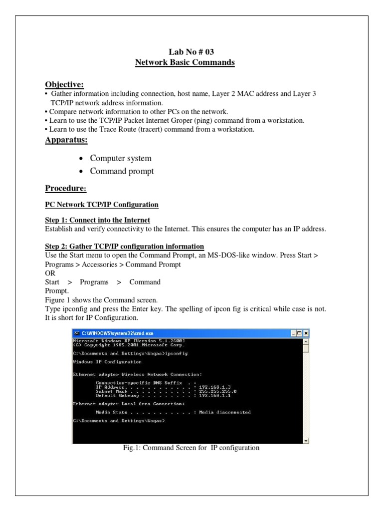 Lab No # 03 Network Basic Commands Objective:: Computer System Command ... image.
