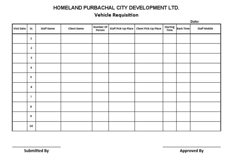 Vehicle Requisition: Homeland Purbachal City Development LTD | PDF