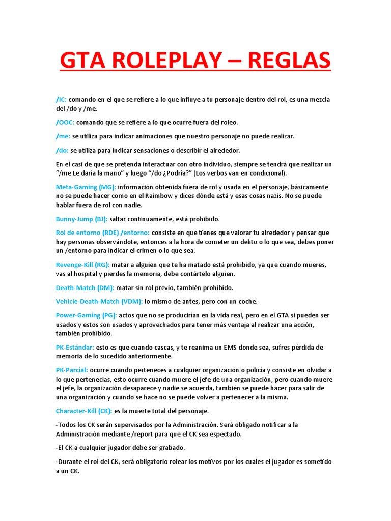 GTA Roleplay Reglas PDF Secuestro Policía