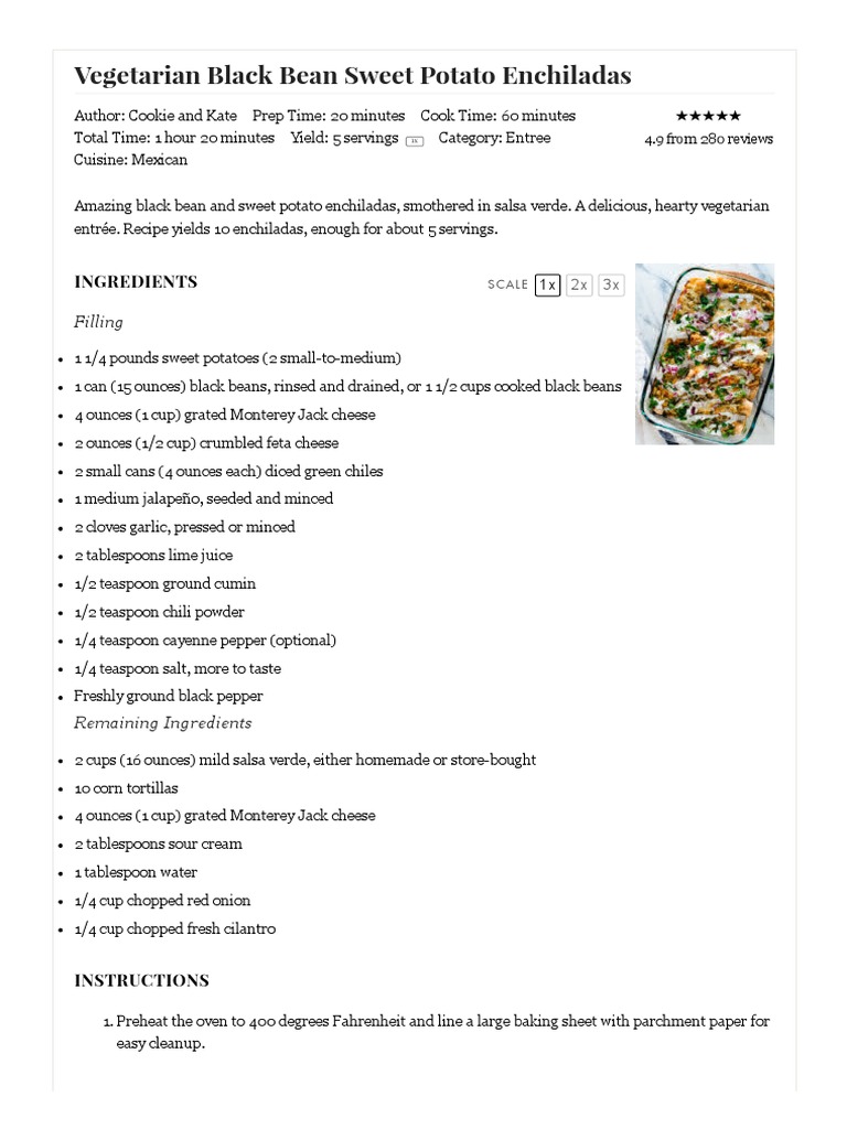 Black Bean Sweet Potato Enchiladas Cookie and Kate PDF Nutrition
