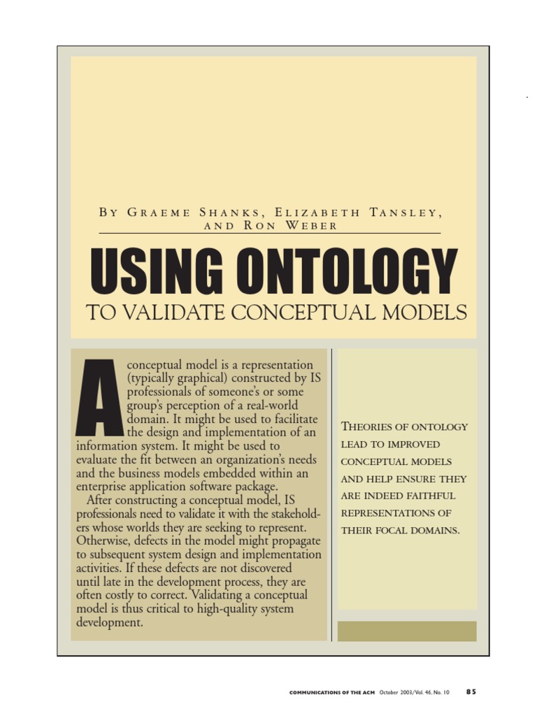 Using Ontology TO VALIDATE CONCEPTUAL MODELS | PDF | Conceptual Model ...