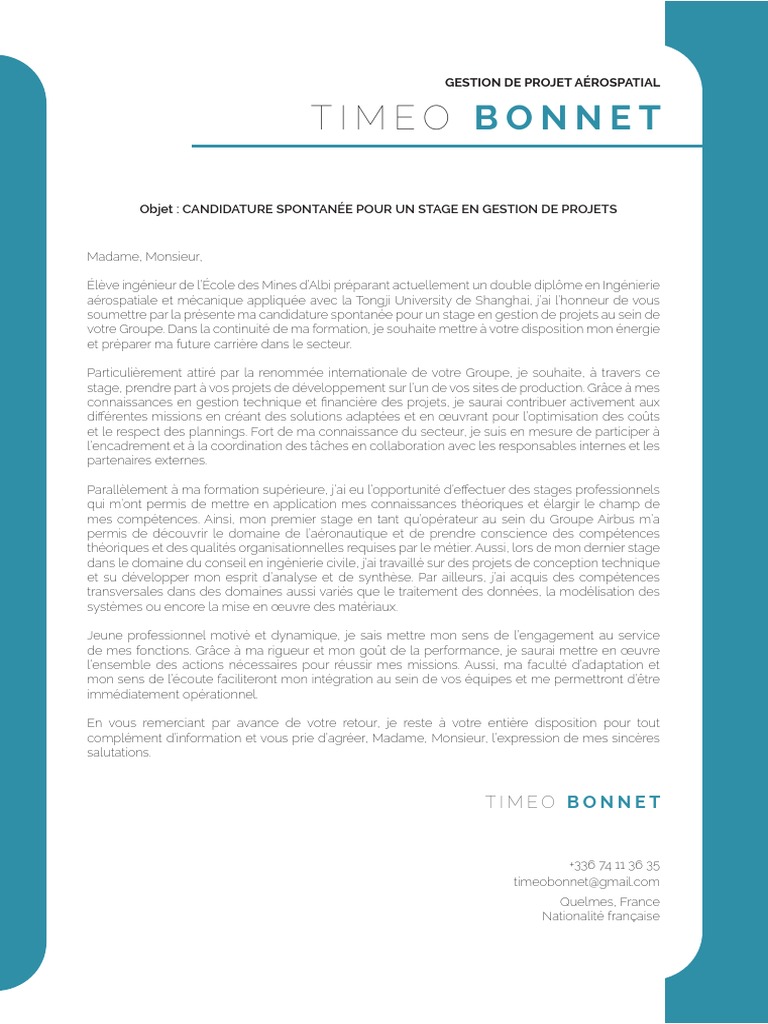 Lettre De Motivation Stage Contrôle De Gestion