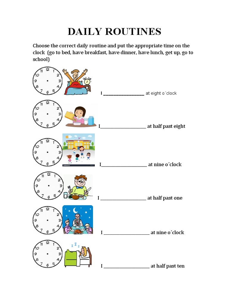 Daily Routine and Time Worksheet | PDF