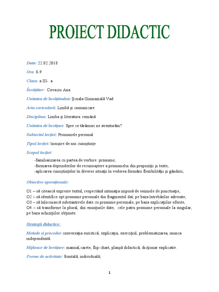 279 Proiect Didactic | PDF