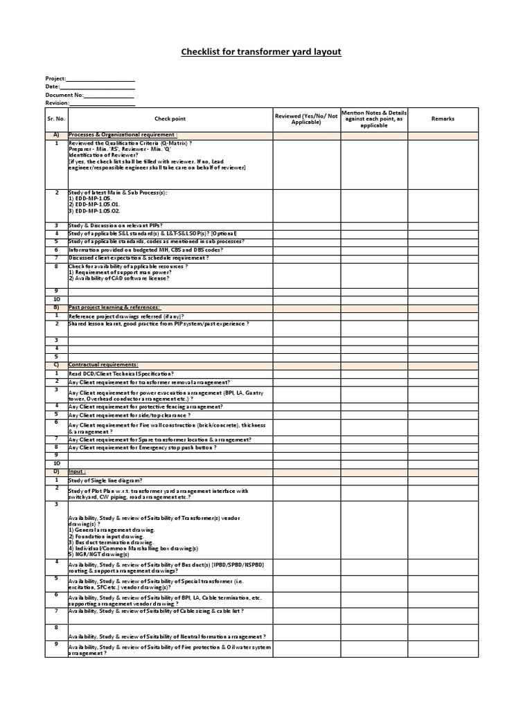 Transformer Yard Layout Checklist | PDF | Computing And Information ...