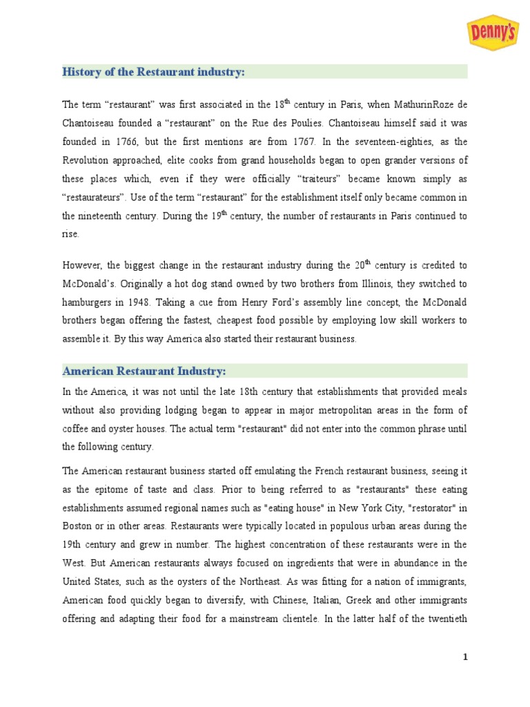 History of The Restaurant Industry | PDF | Diversity (Business ...