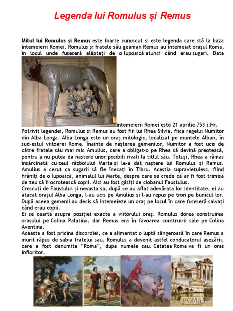 Legenda Lui Romulus Și | PDF