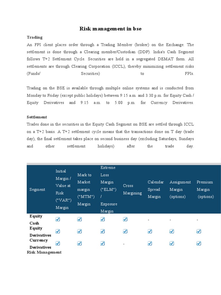 Risk Management in Bse and Nse | PDF | Margin (Finance) | Futures Contract