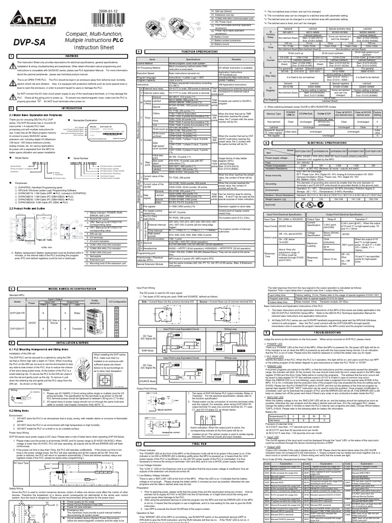 DVP SA PLC Instruction Sheet | PDF