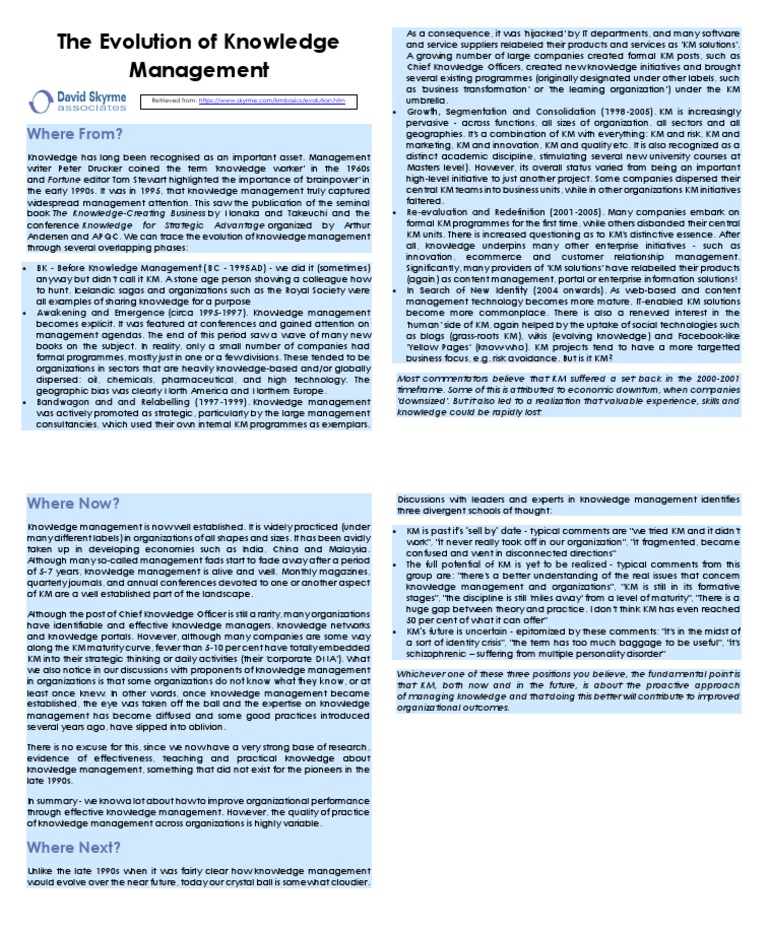 Evolution of Knowledge Management | PDF | Knowledge Management | Innovation