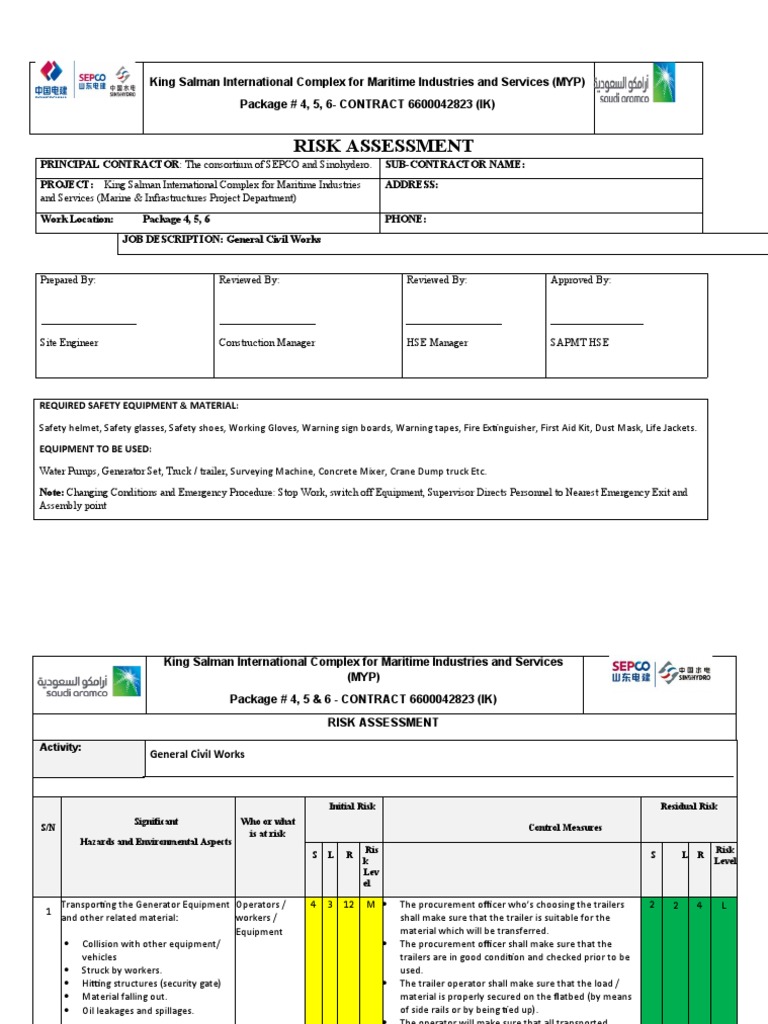 Risk Assessment For General Activities PDF Crane (Machine