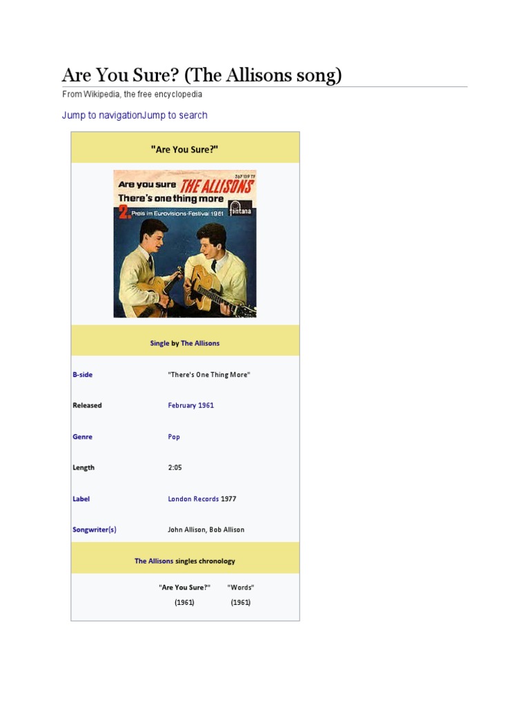 Are You Sure? (The Allisons Song) PDF