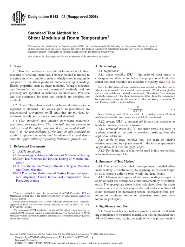 Shear Modulus at Room Temperature: Standard Test Method For | PDF ...