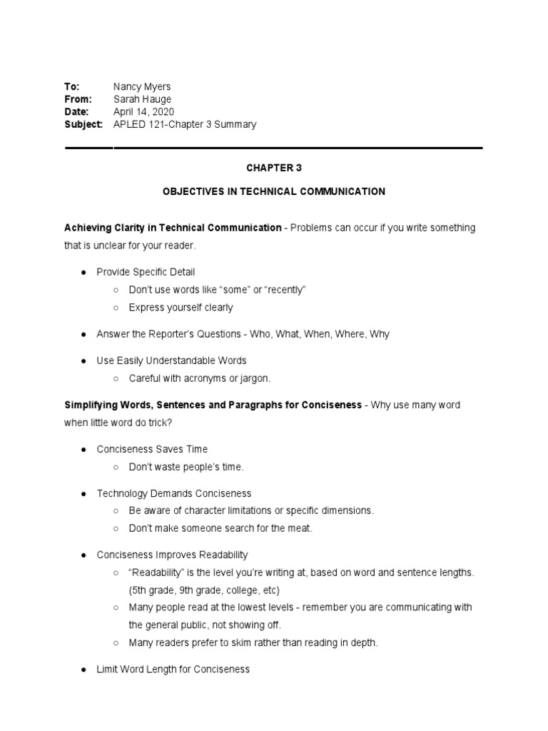 Chapter 3 Summary 1 | PDF | Technical Communication | Proofreading