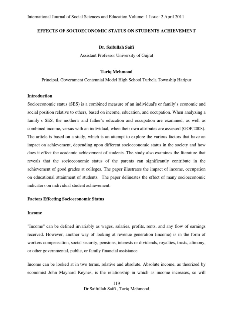 Effects of Socioeconomic Status On Students Achievement | PDF ...