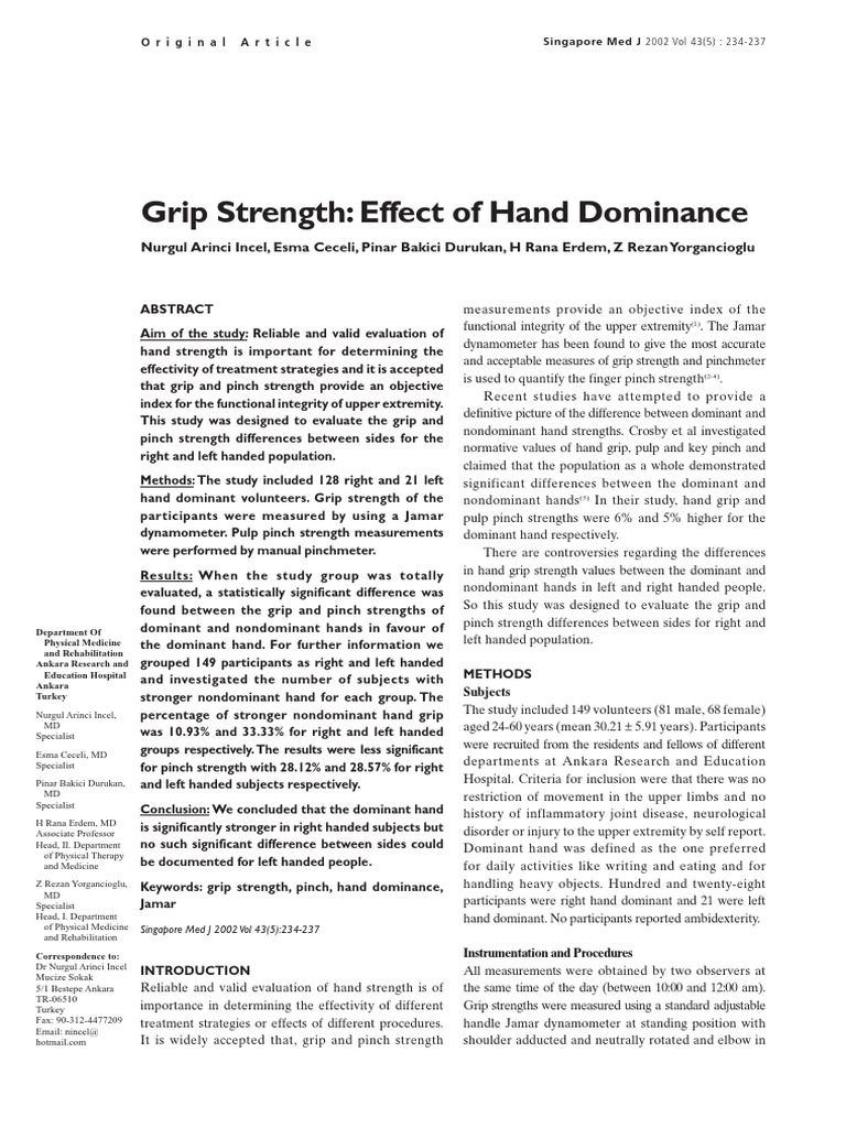 Grip Strength Effect of Hand Dominance PDF Handedness Hand