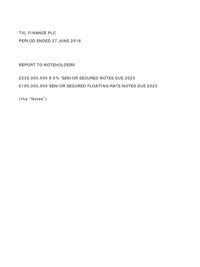 Thame and London Quarterly Report To Note Holders 2018 Q2 Final | PDF ...