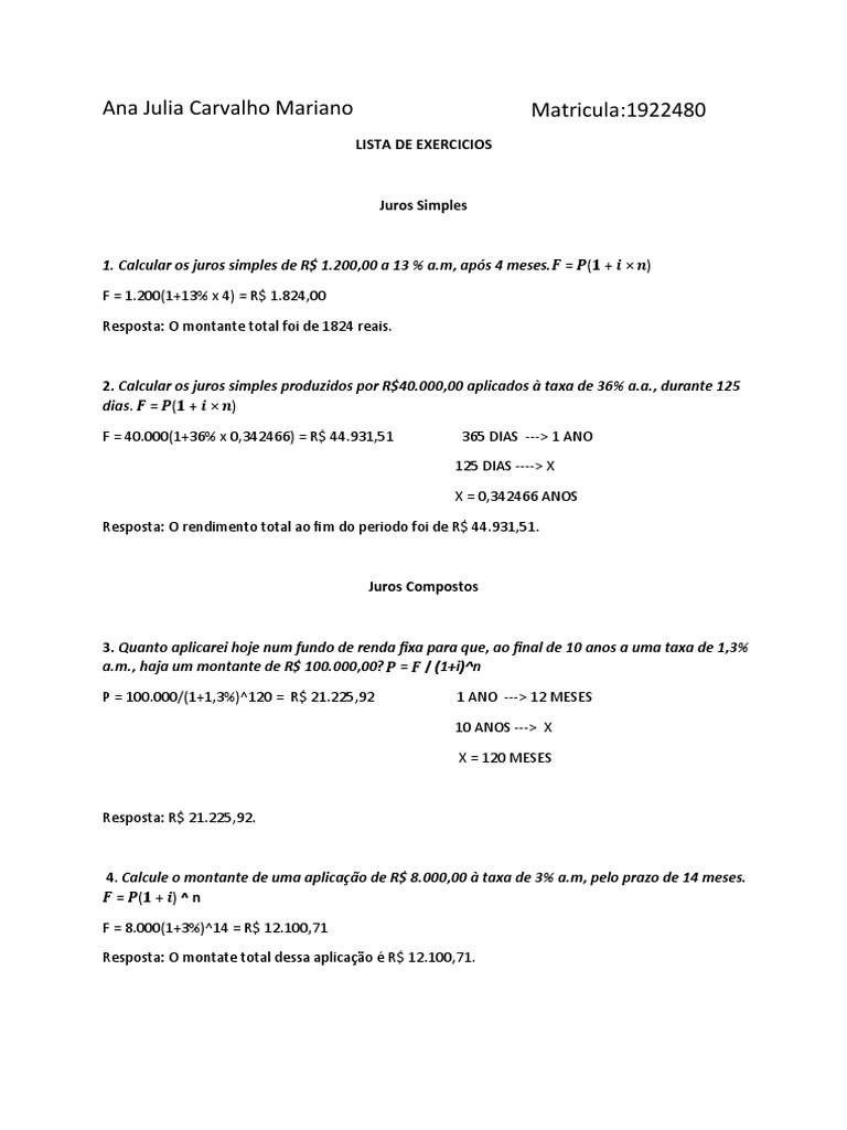 Cálculos de Juros Compostos e Simples | PDF | Economia política | Juros