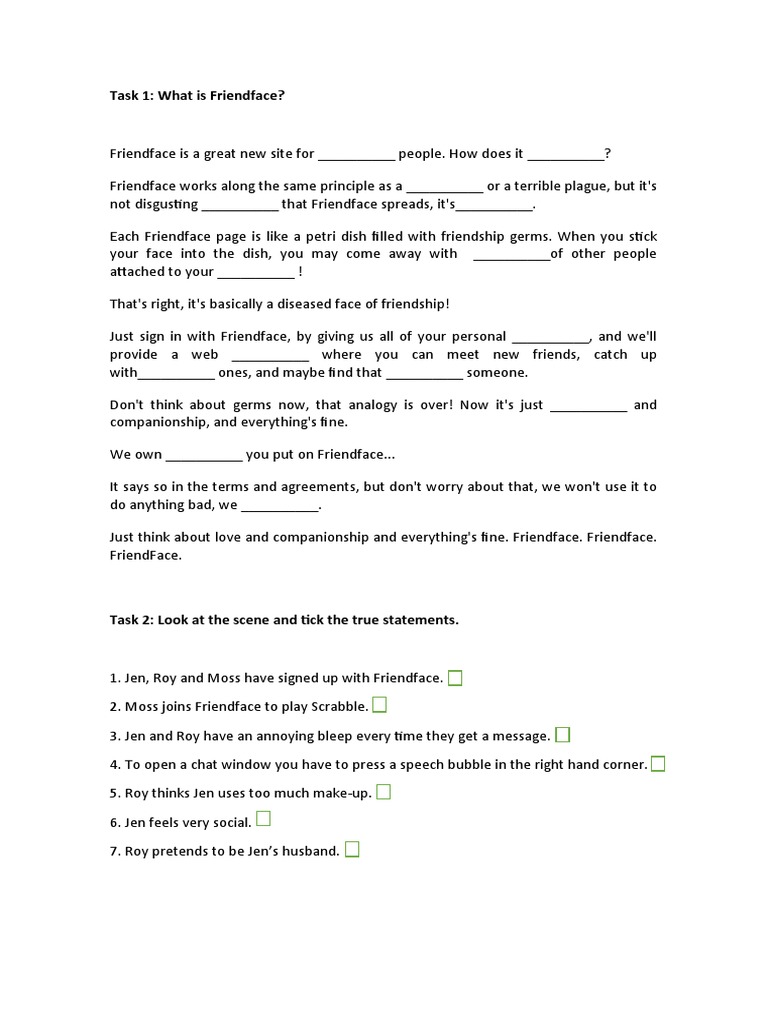 The IT Crowd - Friendface Worksheet | PDF