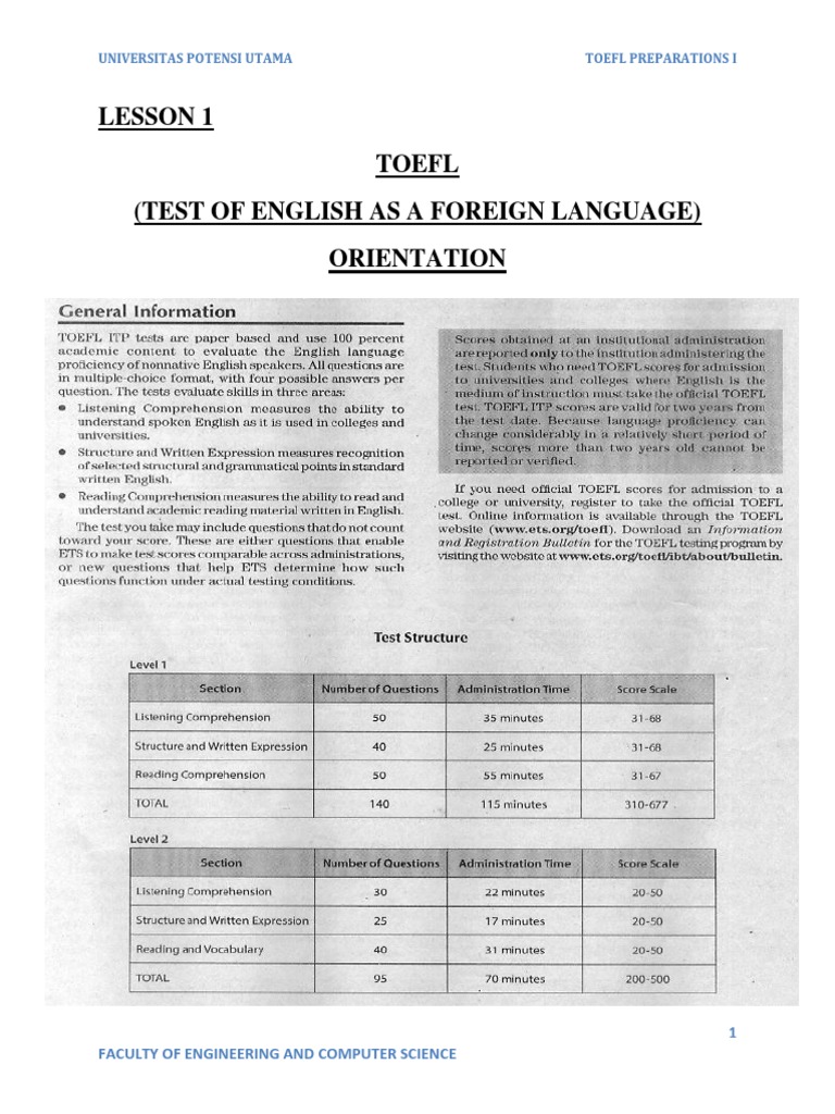 TOEFL PREPARATIONS I Handout PDF | PDF | Test Of English As A Foreign ...