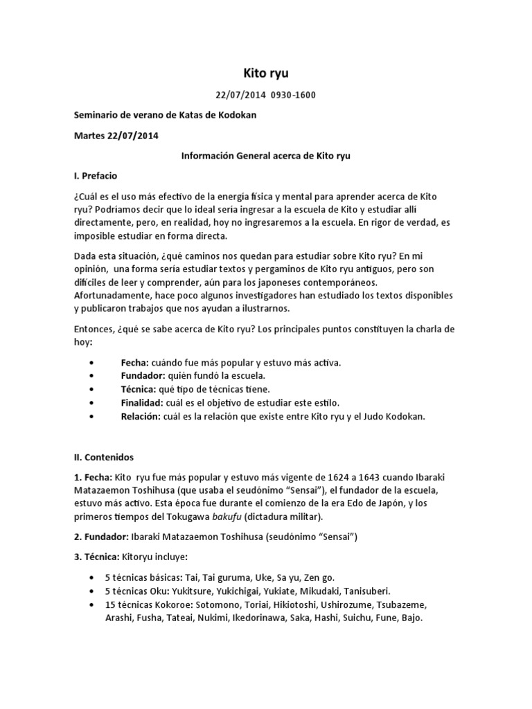 Introducción al Kito Ryu y su Filosofía | PDF | Judo | Kata