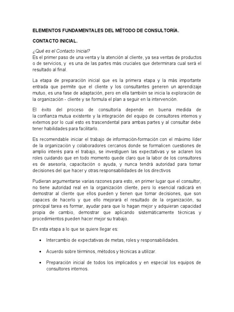Contacto Inicial en Consultoría | PDF | Planificación | Cliente