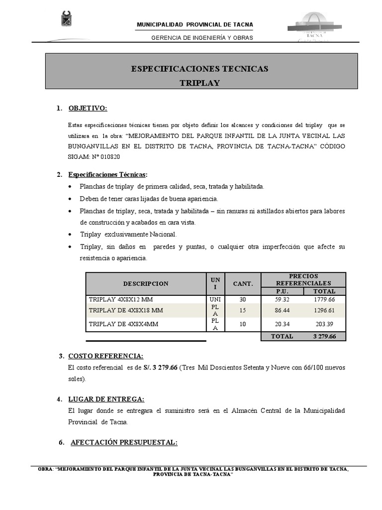 Especificacion de Triplay PDF Business