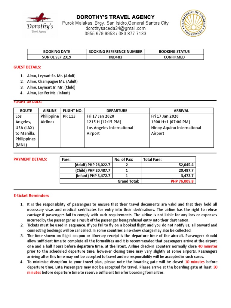 Dorothy'S Travel Agency Booking Date Booking Reference Number Booking