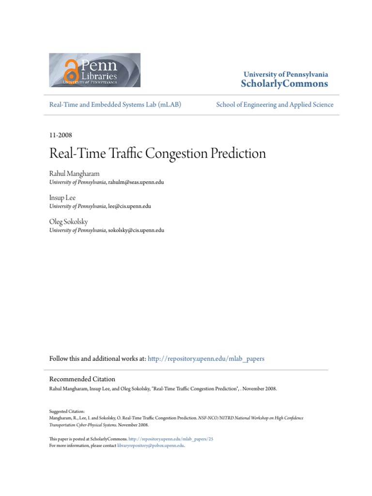 Real Time Traffic Congestion Prediction Download Free Pdf Traffic