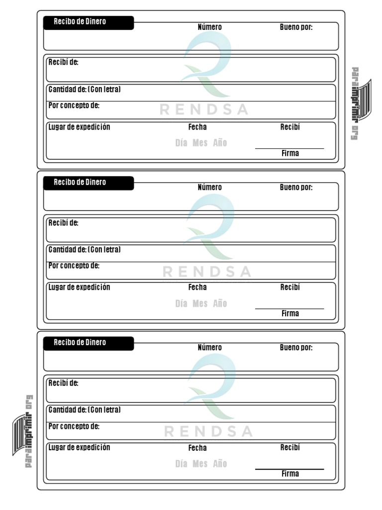 Formato Recibo De Pago Recibo de Dinero para Imprimir | PDF
