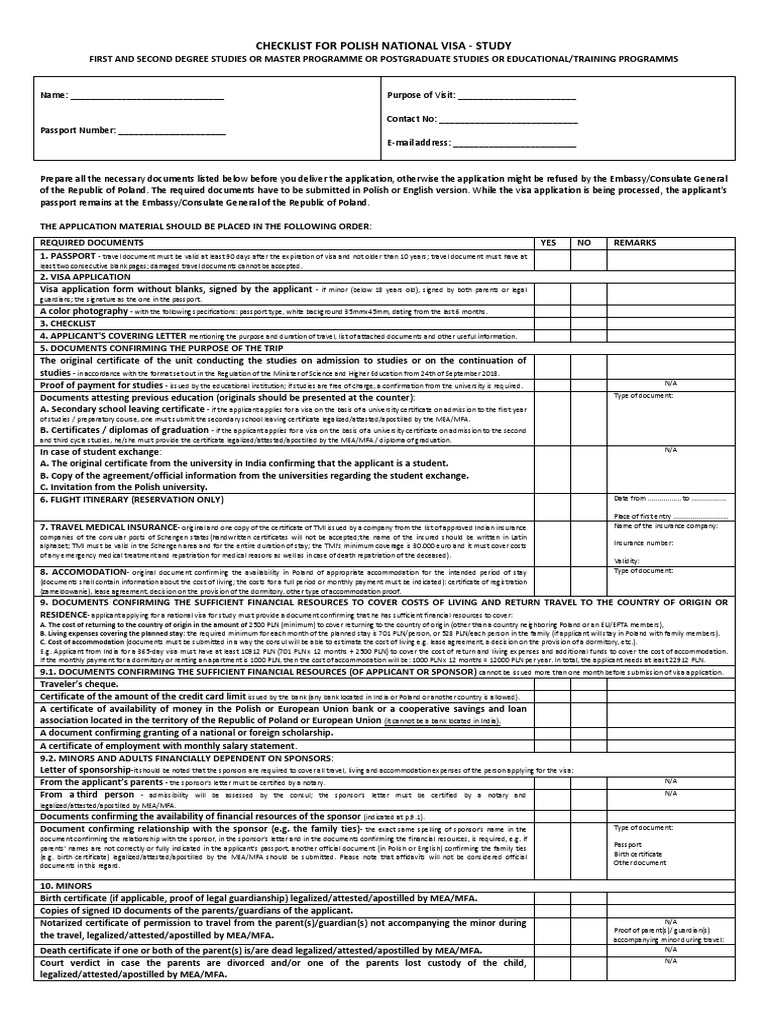 Checklist For Polish National Visa - Study | PDF | Travel Visa | Passport