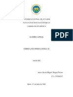 Algebra Lineal: Universidad Central Del Ecuador Facultad de Ciencias Económicas Carrera de Estadística