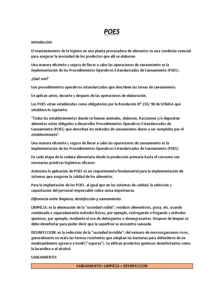 POES en la Industria Alimentaria | PDF | Residuos | Saneamiento