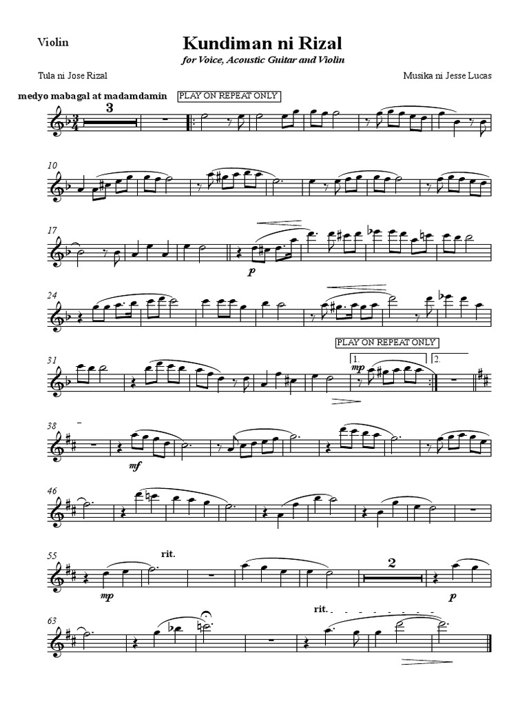 Kundiman by Jose Rizal for Violin | PDF | String Instruments | Musical ...
