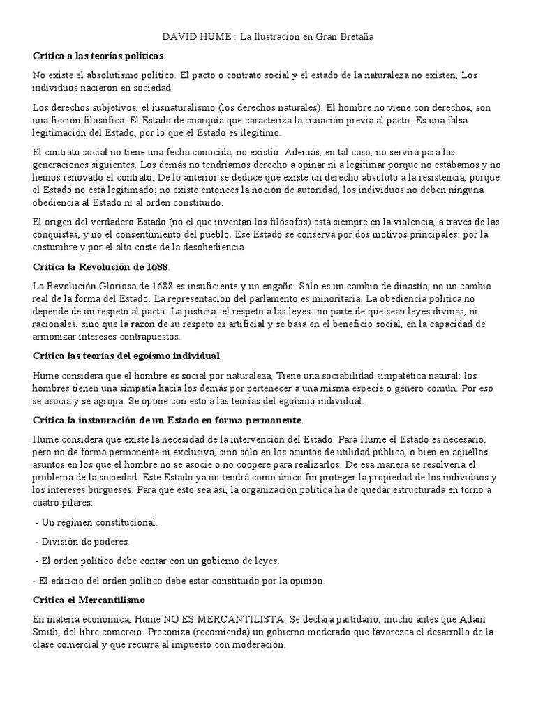 Críticas políticas y económicas de Hume | PDF | David Hume | La ...