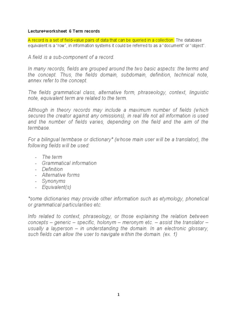 Terminology Management for Translators | PDF | Databases | Dictionary