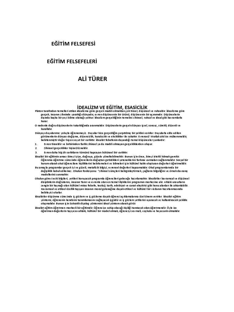 Eğitim Felsefeleri 1 Pdf