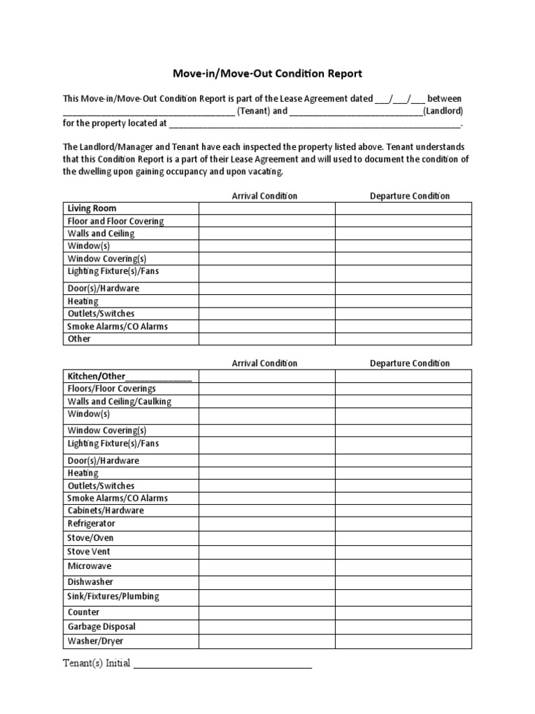 Move-In/Move-Out Condition Report | PDF | Home & Garden