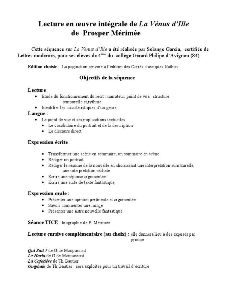 La Vénus D Ille Analyse Complète Pdf la vénus d'ille analyse du fantastique